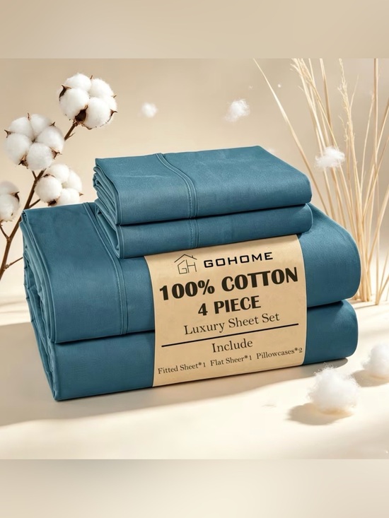 The Real Clean Company Other - Teal 100% Cotton 4-Piece Luxury Sheet Set Queen Size New Home